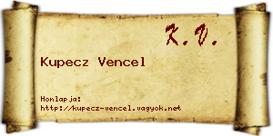 Kupecz Vencel névjegykártya